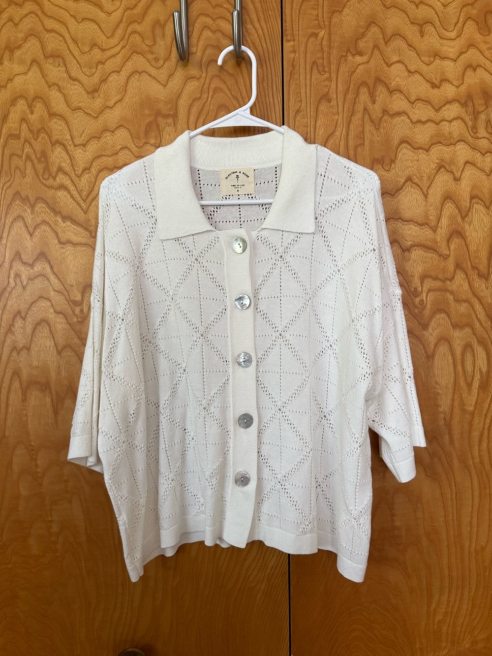 Cream Knit Button Down Top